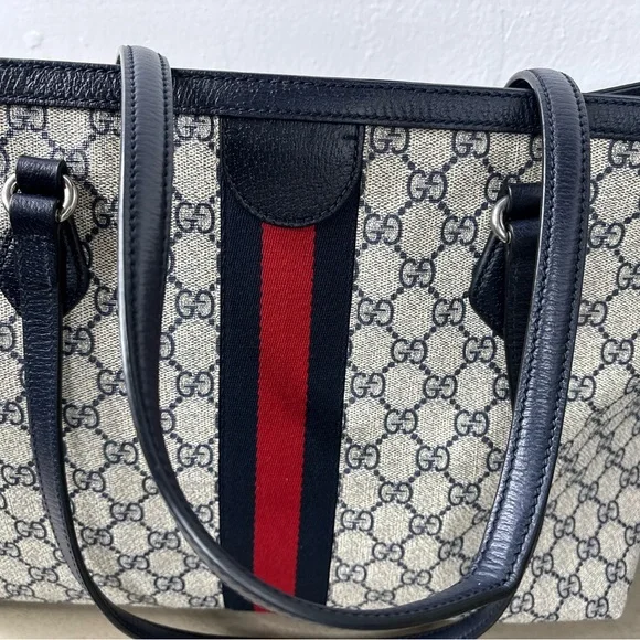 Gucci GG Supreme Monogram Textured Calfskin Web Medium Ophidia Shopping Tote - Picture 8 of 16